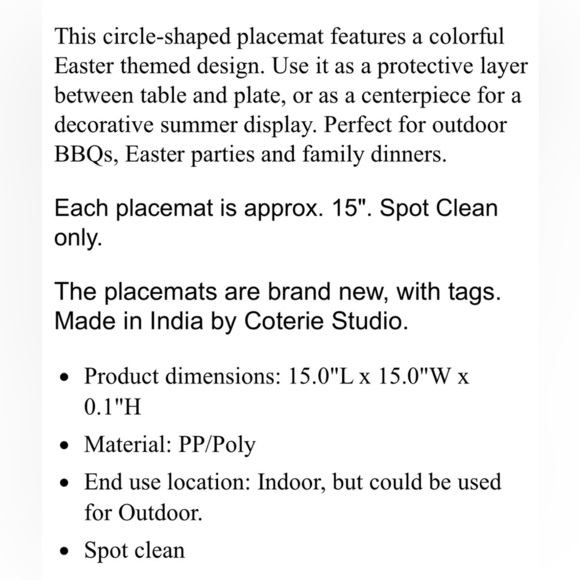 Coterie 2 Sets of 4 Floral Happy Easter Placemats NWT - Picture 3 of 7